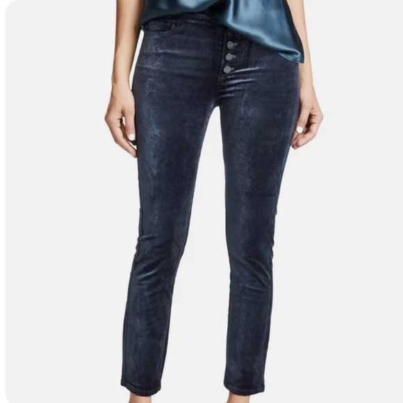 PAIGE | Blue Velvet Cotton/Rayon/Spandex Button-Fly Hoxton Ankle Peg Jeans/Pants - Picture 1 of 15